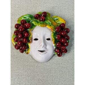 VTG Ceramic Bacchus Style Grape Mask Wall plaque Italian‎ vineyard decor